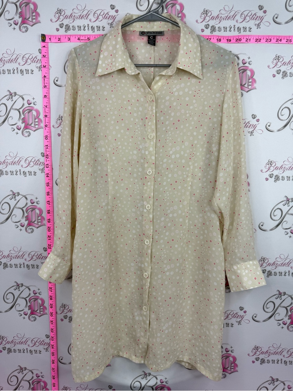 OPTION ELLE long sleeve dress or shirt Cream Polka Dot Button-Down Shirt